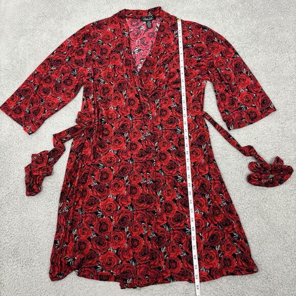 Rene Rofe Womens Robe Tie Waist sz Large Roses Bloomcore Super Soft Lightweight - Picture 11 of 13